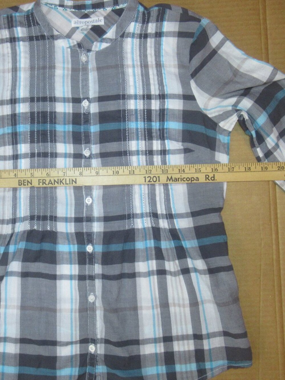 Aeropostale 100% Cotton Plaid Cinch Waist Button-Down Top | Size Small - Picture 5 of 12